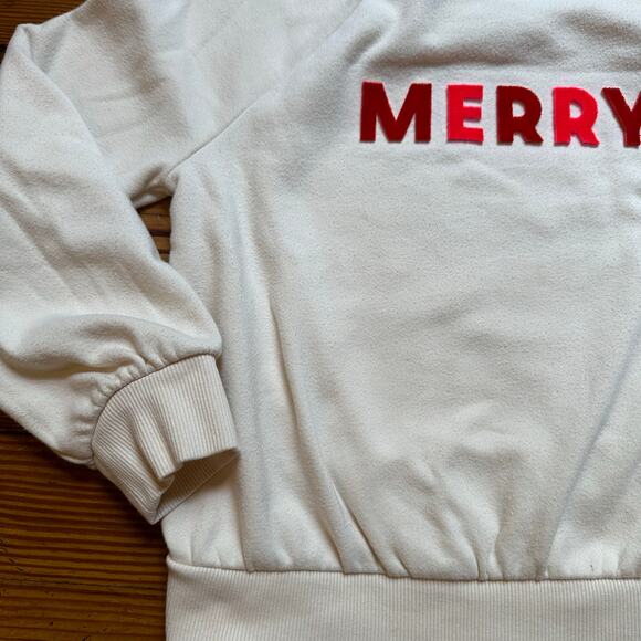 Cat & Jack cream Christmas red Merry lettering crew sweatshirt SIZE 8 - Picture 4 of 5